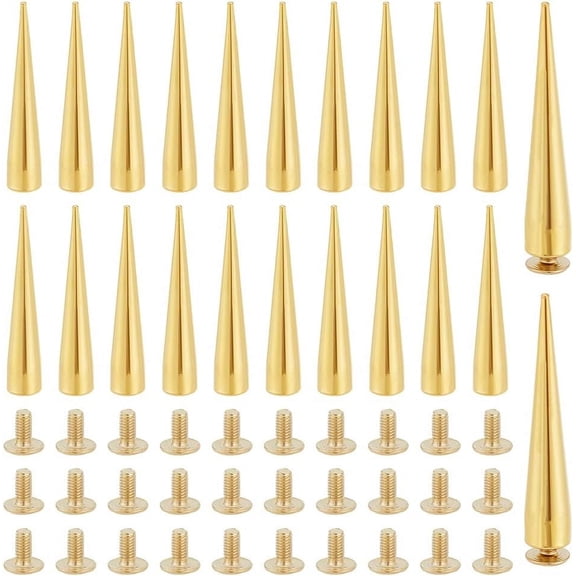 30 Sets Bullet Spike Cone Studs Alloy Cone Spikes Screwback Studs Golden Rock Style Bullet Rivets for DIY Leather Crafts and Clothing Jewelry Trims Craft Decoration - 1.5x0.2 Inch DIY
