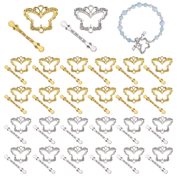 30 Sets Butterfly Toggle Clasps 28mm OT Clasps Alloy Jewelry Clasp Closure Metal T Bar Clasp Closure Clip Connector