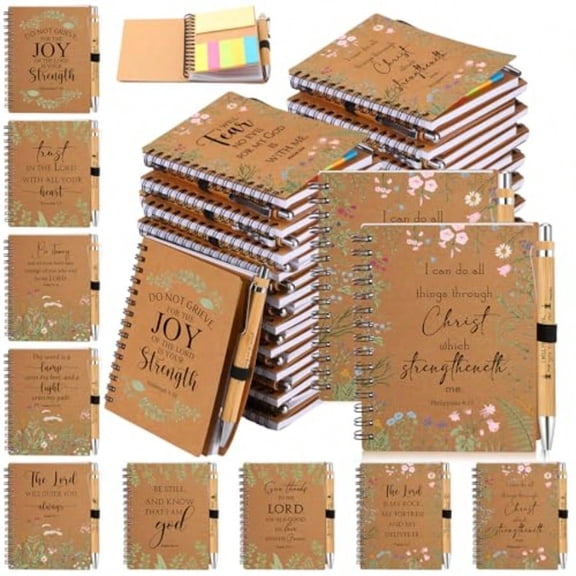 30 Sets Christian Notebooks Bulk Inspirational Religious Bible Prayer Notepad with Sticky Note Pen Valentine's Day Appreciation Gifts for Office Staff Coworkers Employee Church Study Kraft