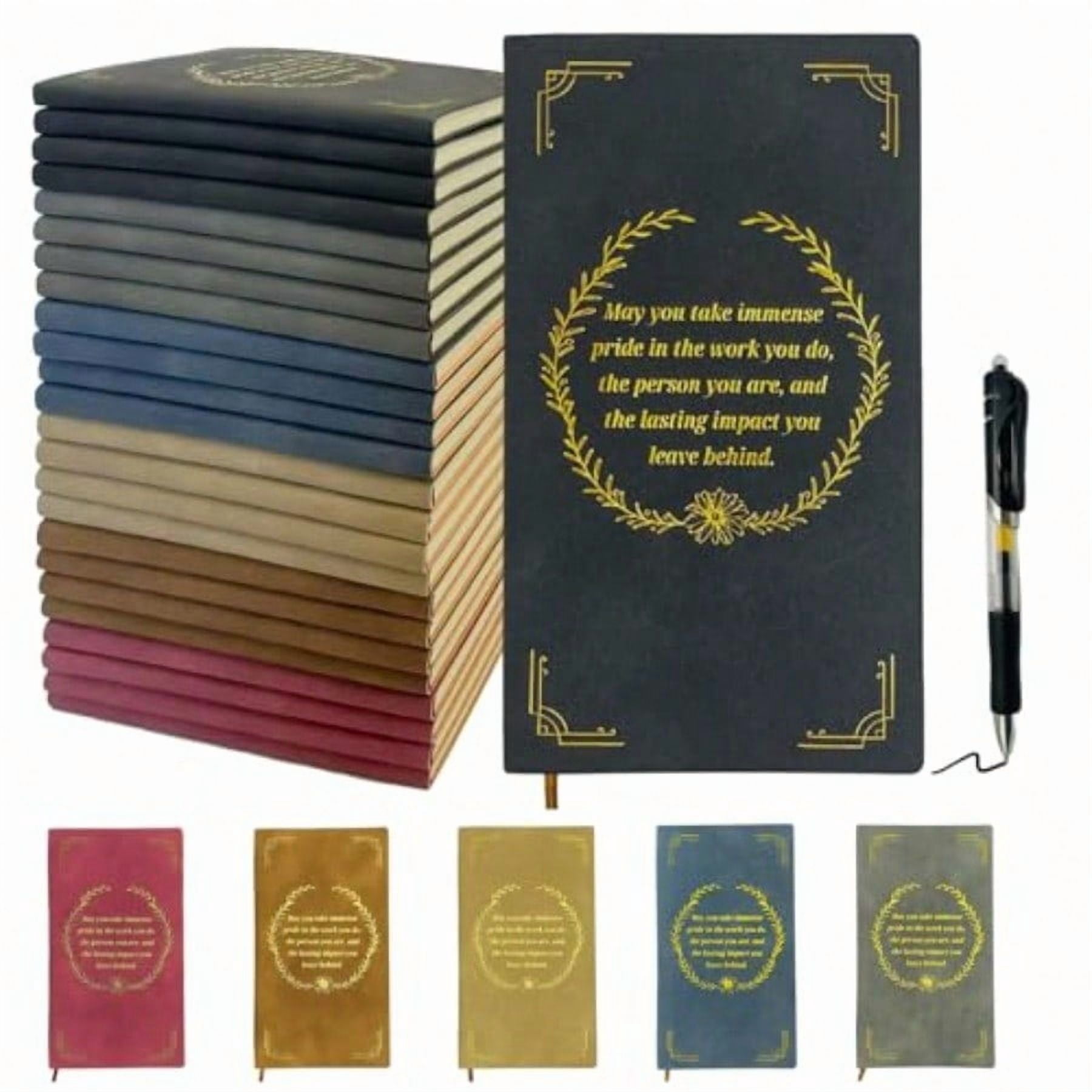 30 Sets Employee Appreciation Gift Set A6 Faux Leather Notebook with Gold Foil Motivational Quote Ergonomic Retractable Gel Pen Ideal for Coworkers Teachers Volunteers