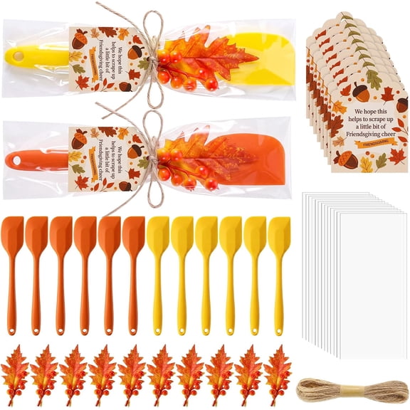 30 Sets Fall Party Favors Silicone Spatula with Bags | with Pine Decoration Gift Bags Tags, for Neighbor Employee Thanksgiving, Kitchen Cooking Supplies for Halloween Party