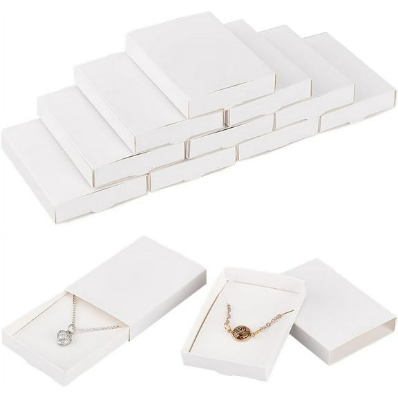 30 Sets Folding Cardborad Paper Drawer Boxes 2.9x2.1x0.5inch Rectangle White Small Gift Packaging Boxes Jewelry Display Paper Drawer Boxes for Necklace Ring Small Item Packaging for DIY