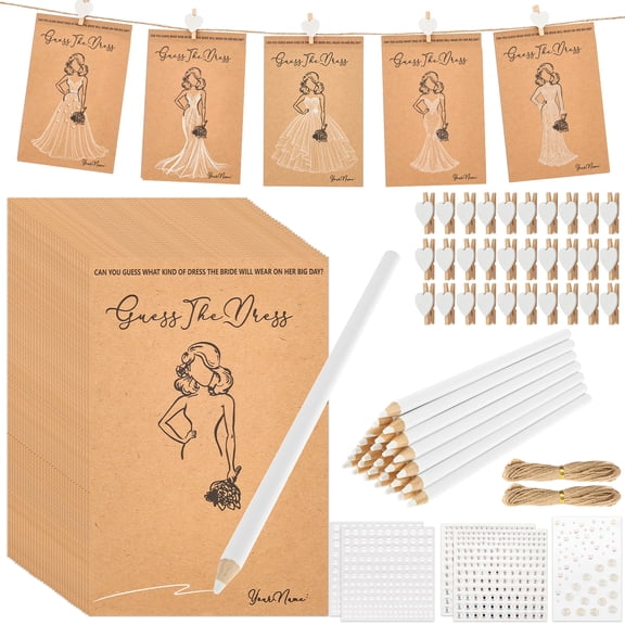 30 Sets Guess the Dress Bridal Shower Game Kit with Wedding Shower Games Cards Water Soluble Pencils Fun Wedding Decorations Party Supplies for Guests