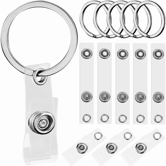 30 Sets ID Badge Holder Rings Clear ID Badge Clip Snap Clips Eyelet Transparent Retractable Metal Iron Platinum Replacement Keyrings Accessories for DIY