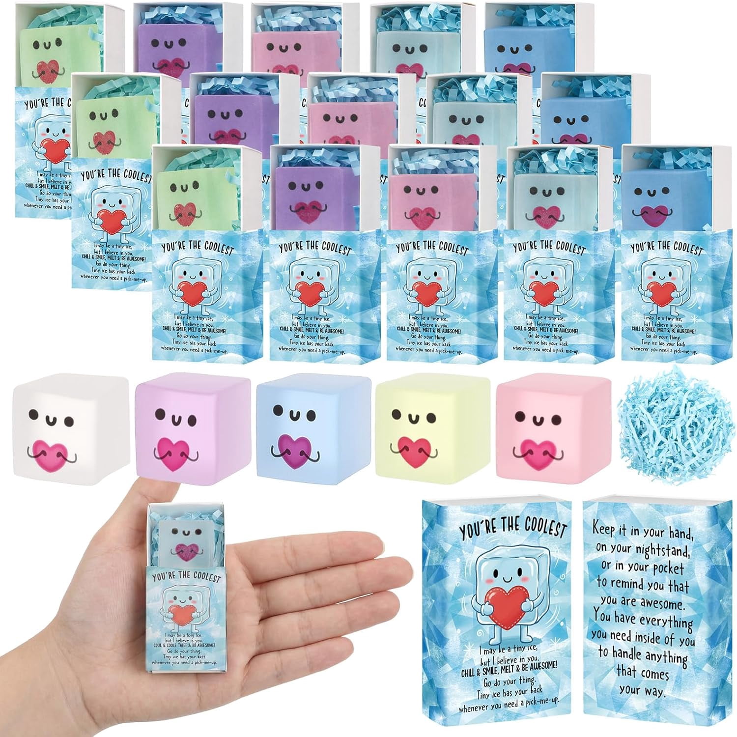 30 Sets Inspirational Gifts Ice Cube Stress Balls with Support Gift Boxes You're The Coolest Party Favors for Adults Office Prizes Relief Desk Decor