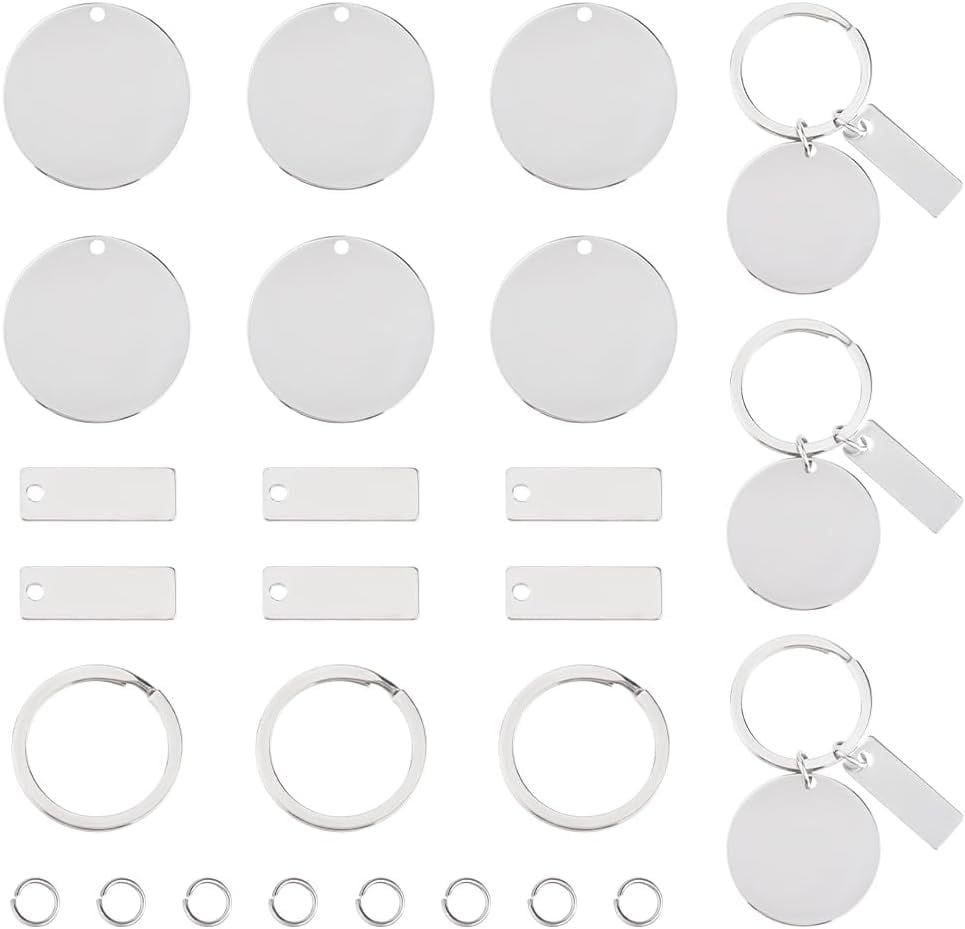 30 Sets Keychain Making Kits Blank Stamping Tags Blank Key Ring Tags Metal Stamping Blanks Laser Engraving Stamping Keychains for DIY Craft Gifts Graduation Birthday Holiday Supplies