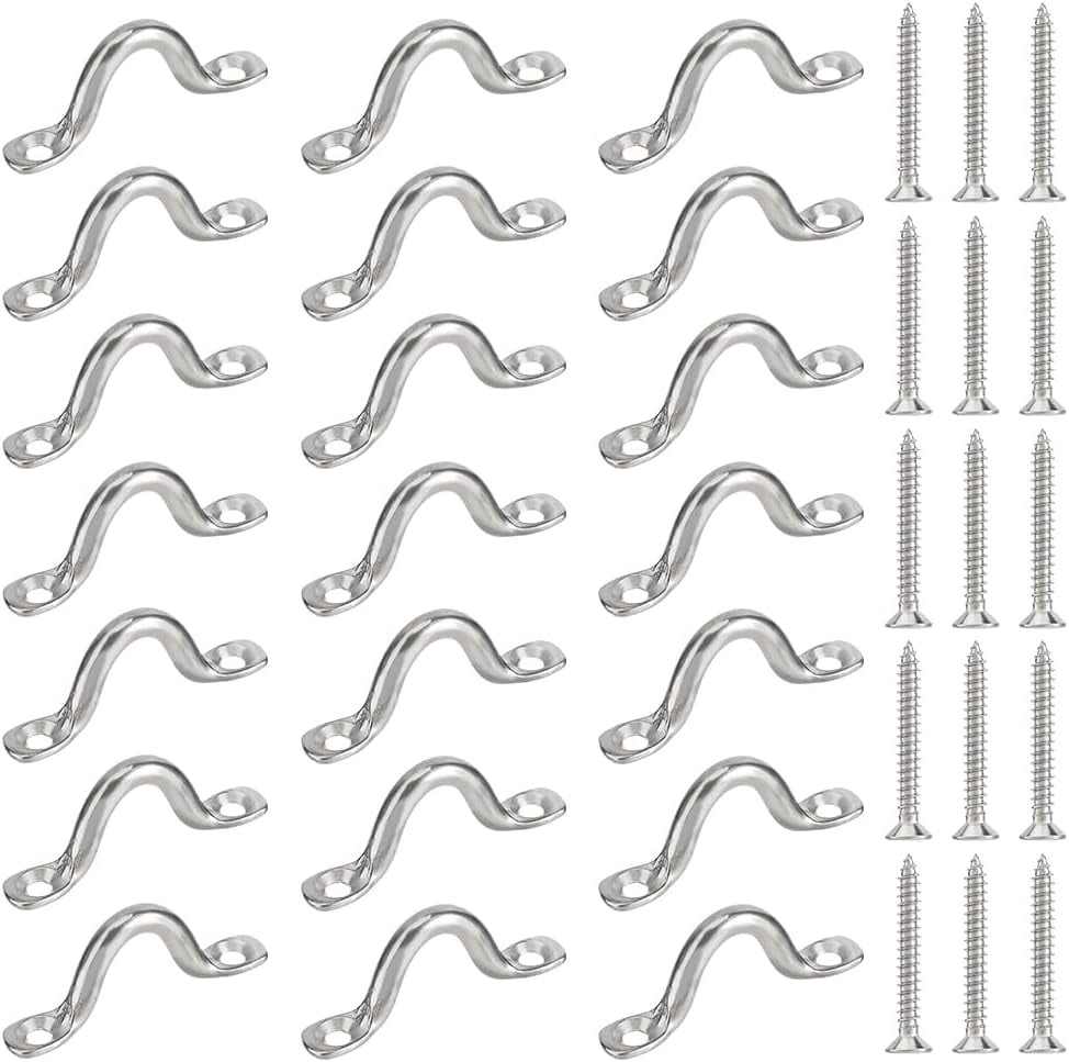 30 Sets M6 Stainless Steel Eye Straps for Bimini Boat Top with 60Pcs Screws Bimini Boat Top PAD Eye Kayak Deck Loops Ceiling Wall Mount U Hooks Silver
