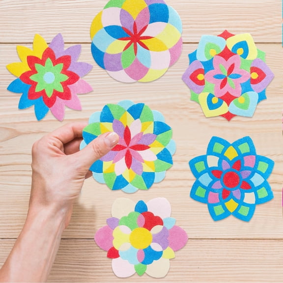 30 Sets Mandala Sand Art Kits, Self Adhesive Rangoli Sand Painting Kit with 6 Designs, 10 Colors Sand and 2 Spoons, 5in Foam Templates for Diwali Crafts