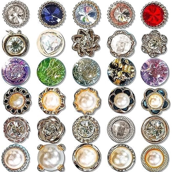 30 Sets No-Sew Invisible Brooch Buttons - Fashion Cover-Up Clips for Blouses, Dresses, Cardigans | Anti-Gap Modesty Pins for Women, Bridal & Daily Wear (Faux & Rhinestone)