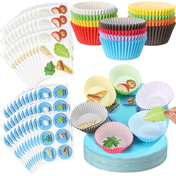 30 Sets Passover Seder Plate Craft Kits Include 30 Seder Paper Plates 300 Cupcake Trays 30 Food Cards 30 Plate Stickers Passover Gifts for Games Activity Crafts
