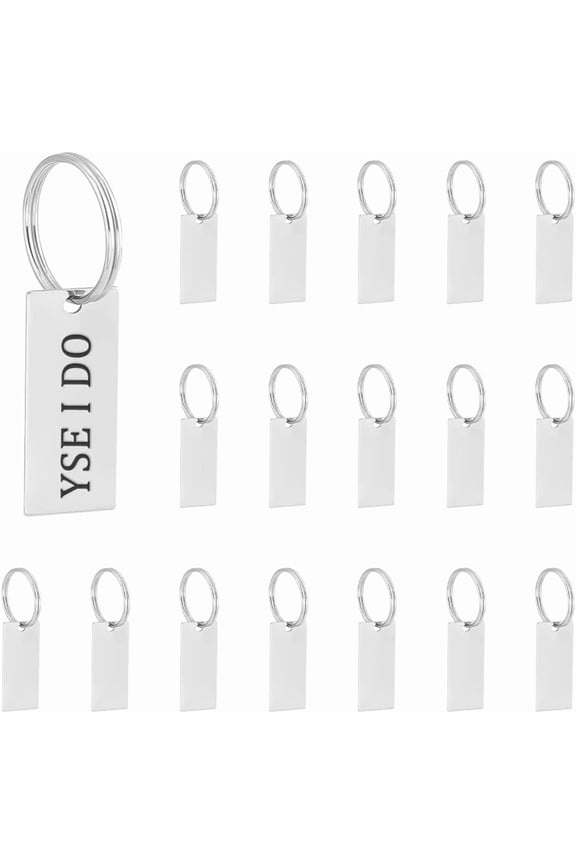 30 Sets Rectangle Engraved Blank Key Ring 6cm Stainless Steel Blank Tags Rectangle Stamping Engravable Key Ring Tag with Hole and 60pcs Jump Ring for DIY Decorative Craft Gift grey