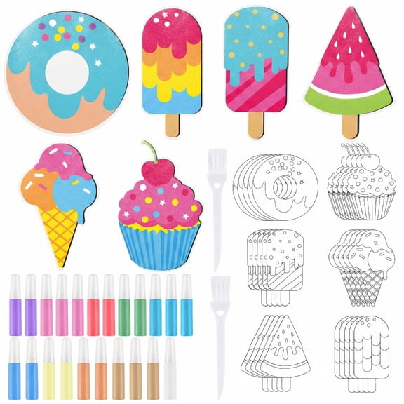 30 Sets Sand Art Kit Crafts for Kids 30 Sand Art Pictures with 22 Colorful Sand Bottles DIY Sweet Treat Craft Sand Paintings with 2 Brushes for Children DIY Arts Educational Learning Activity