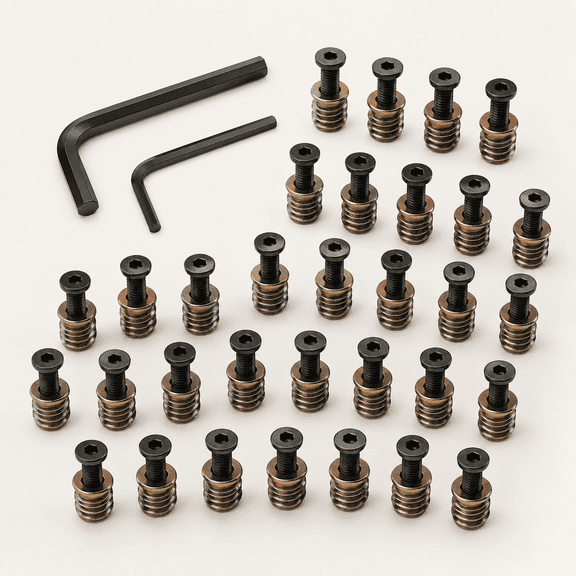 30 Sets Threaded Wood Inserts, Special Thread Inserts with Hex Nuts Fasteners for Furniture, Wooden Products, and Wood Models