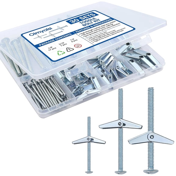 30 Sets Toggle Bolts for Drywall, Heavy Duty Metal Drywall Anchors Kit 1/4", 3/16", 1/8" Butterfly Anchors and Screws for Hollow Wall, Sheetrock, Ceiling Mounting