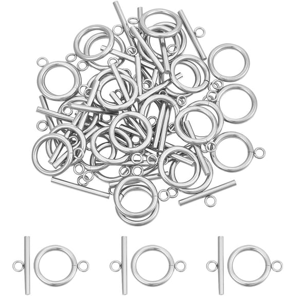 30 Sets Toggle Clasps for Jewelry Making 304 Stainless Steel Round Toggle Clasps Connectors Metal Bar and Ring Clasp Small Necklace Jewelry Clasp and Closures for making
