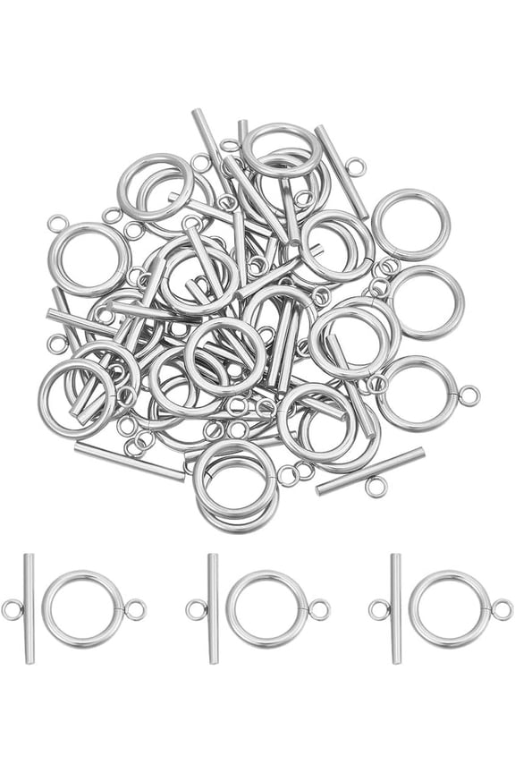 30 Sets Toggle Clasps for Jewelry Making Stainless Steel Round Toggle Clasps Connectors Metal Bar and Ring Clasps Small Necklace Jewelry Clasps and Closures DIY