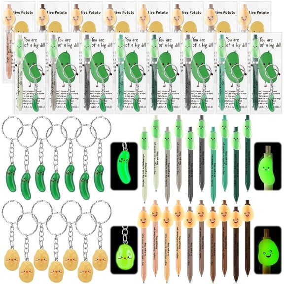 30 Sets Valentines Pickle Pens Gifts Bulk Employee Appreciation Cute Luminous Ballpoint Pens with Card for Staff Coworker Nurse Teacher Team