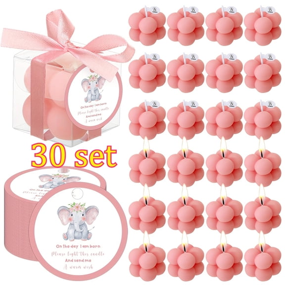 30 Sets of Various Party Favor Bags, Including Elephant-themed Candle Gifts, Small Bubble Candles, Suitable for Guests, Bulk Tea Candles, Accompanied by Stylish Ribbons and Cards