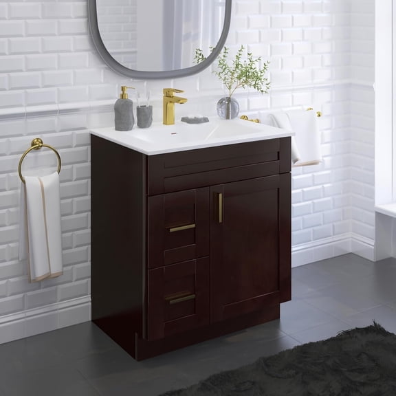 30" Shaker Bathroom Vanity Sink Base with Drawers (Ready-to-Assemble), Espresso Shaker Vanity Base
