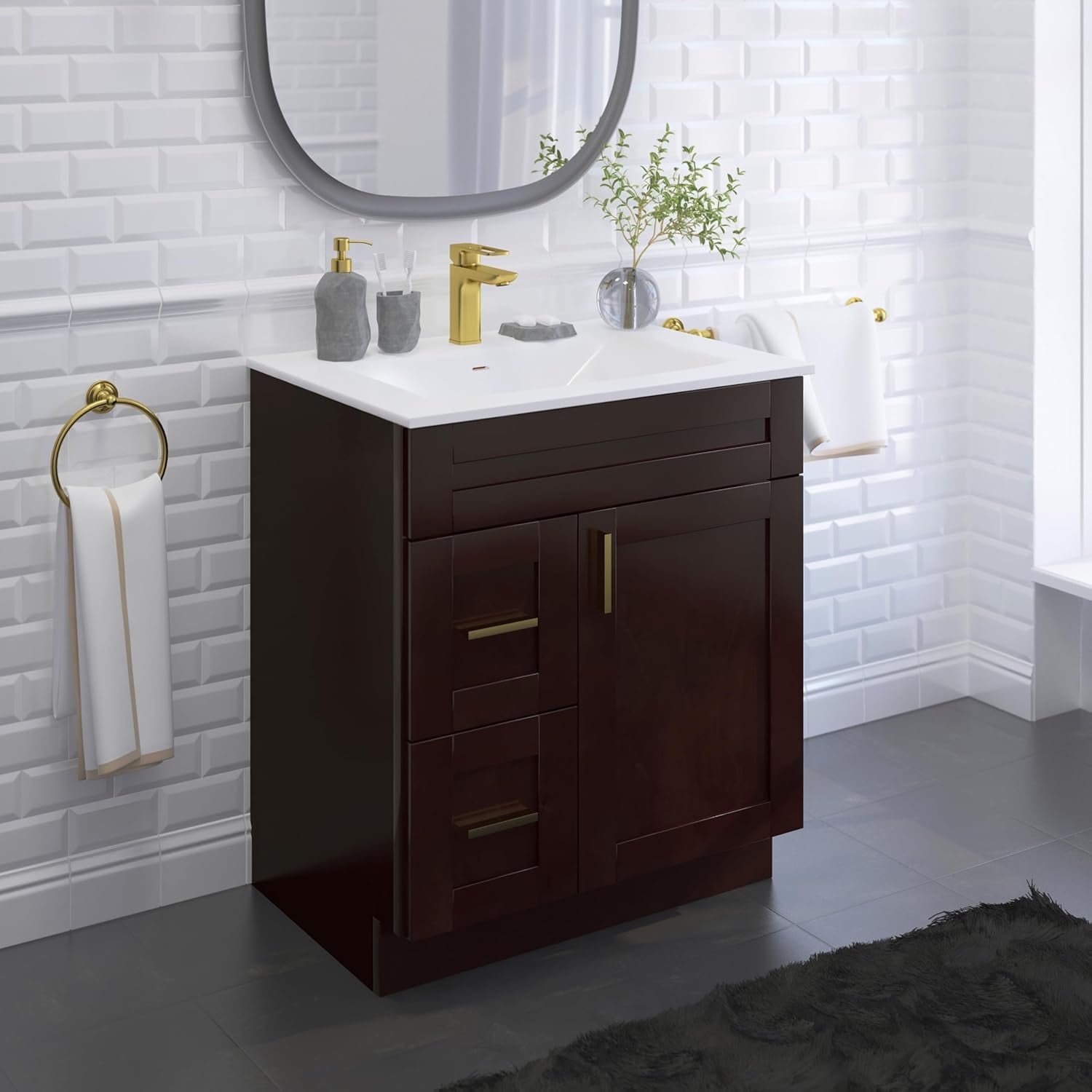 30" Shaker Bathroom Vanity Sink Base with Drawers (Ready-to-Assemble), Espresso Shaker Vanity Base