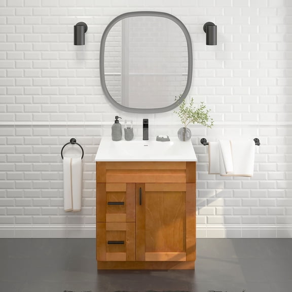 30" Shaker Bathroom Vanity Sink Base with Drawers (Ready-to-Assemble), Maple Shaker Vanity Base