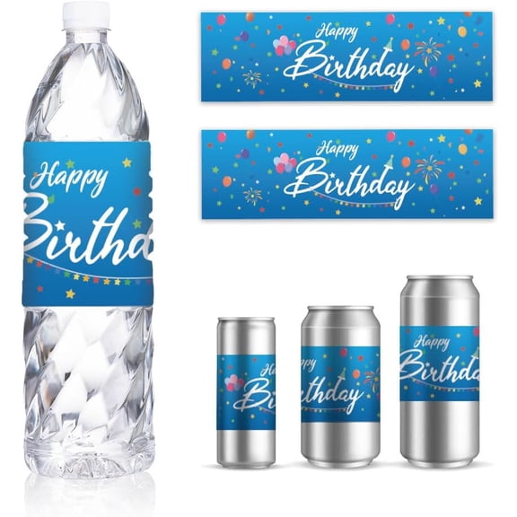 30 Sheet 30 Sheets Birthday Bottle Labels Colorful Balloons Printed Self-Adhesive Packaging Stickers Personalized Party Drink Water Bottle Labels for Water Bottle 8.5x2.5 Inches