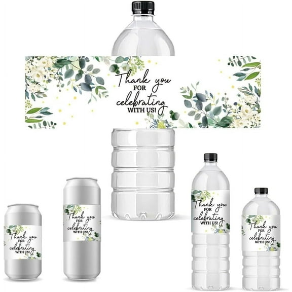 30 Sheet 30pcs Thank You Water Bottle Stickers - Flower Leaves Decorative Bottle Wrappers for Wedding & Party Favors