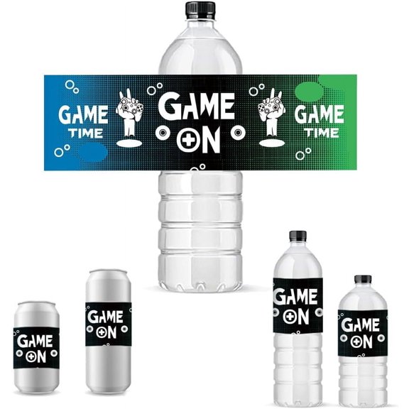 30 Sheet 30pcs Video Game Water Bottle Labels Decorative Bottle Wrappers & Waterproof Stickers for Birthday Party Themed Event