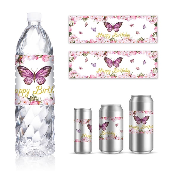 30 Sheet Bottle Label Adhesive Stickers Rectangle Butterfly 216x64mmDIY