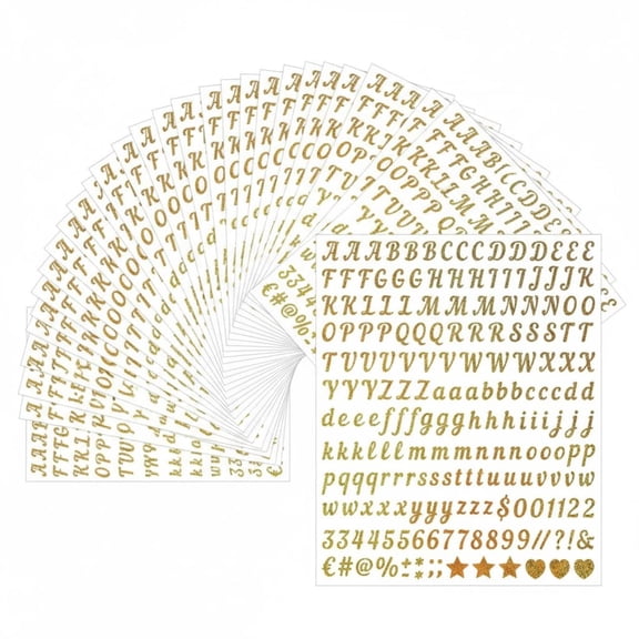 30 Sheets 0.5 Inch Glitter Gold Letter Stickers, Self-Adhesive Alphabet Number Stickers with Symbols for Scrapbooking, DIY Crafts, Party & Holiday Decoration