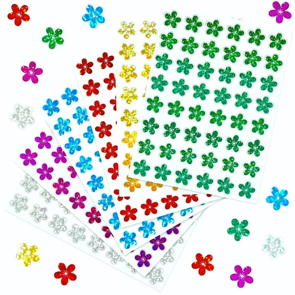 30 Sheets 1440 Pcs Holographic Laser Flower Stickers for Kids, Bulk Reward Stickers for Teachers, Classroom Incentive Stickers for Students, Sparkly Motivational Stickers (Colorful)