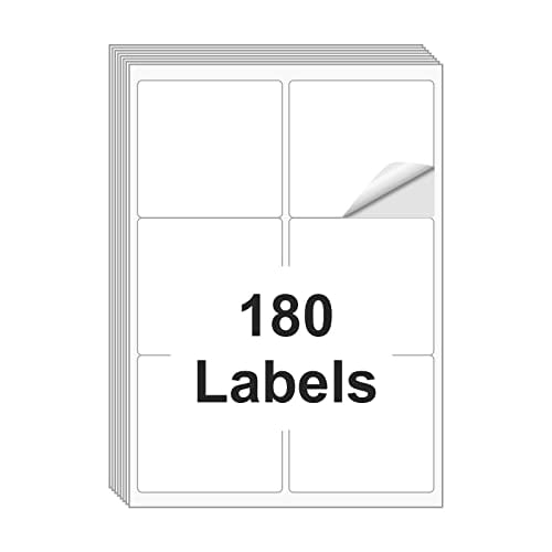 [30 Sheets 180 Labels] Shipping Labels 3 1/3"x4" Printable White 6 up