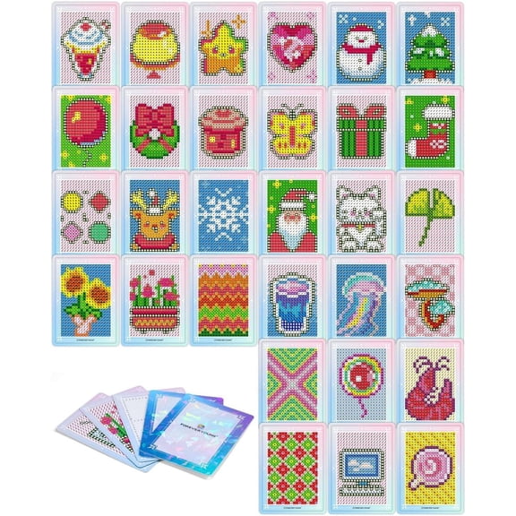 30 Sheets 3 Inch Square Freestyle No Drill Diamond Art Cards Design A, Holographic Rainbow Self-Adhesive Diamond Painting Blank Cards for DIY Craft