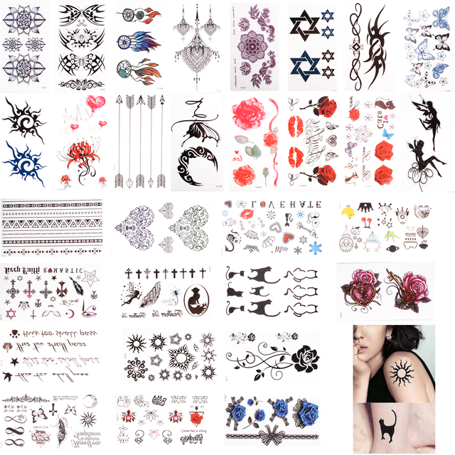 30 Sheets 3D Small Black Temporary Tattoos For Women Men Waterproof