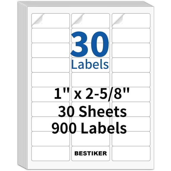 [30 Sheets 900 Labels] General Address Labels 1” x 2-5/8” Shipping Mailing Labels 30 per Page Printable FBA Barcode Label, Laser & Inkjet Printer Labels 30up White
