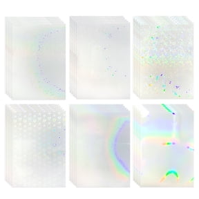 30 Sheets A4 Holographic Sticker Paper, Waterproof Clear Vinyl Laminating Film, Self-Adhesive Transparent Rainbow Overlay Stickers for DIY Crafts (6 Patterns)