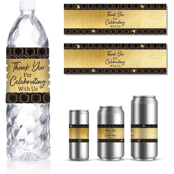 30 Sheets Bee Party Water Bottle Labels Honeycomb Birthday Drinking Water Container Labels Self-Adhesive Wraps Sticker for DIY handcrafting