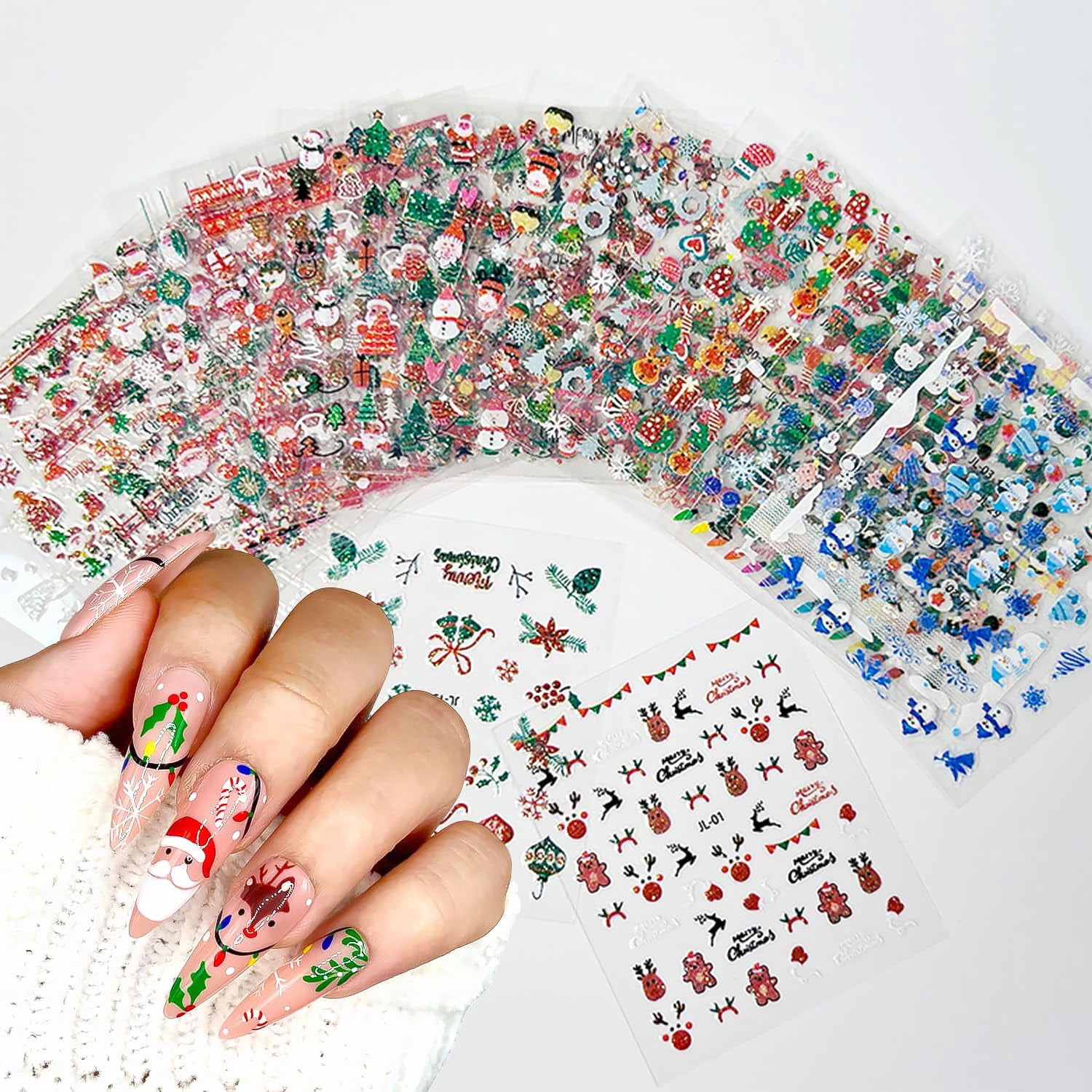 30 Sheets Christmas Nail Art Stickers 3D Self Adhesive Santa Claus Elk — free download