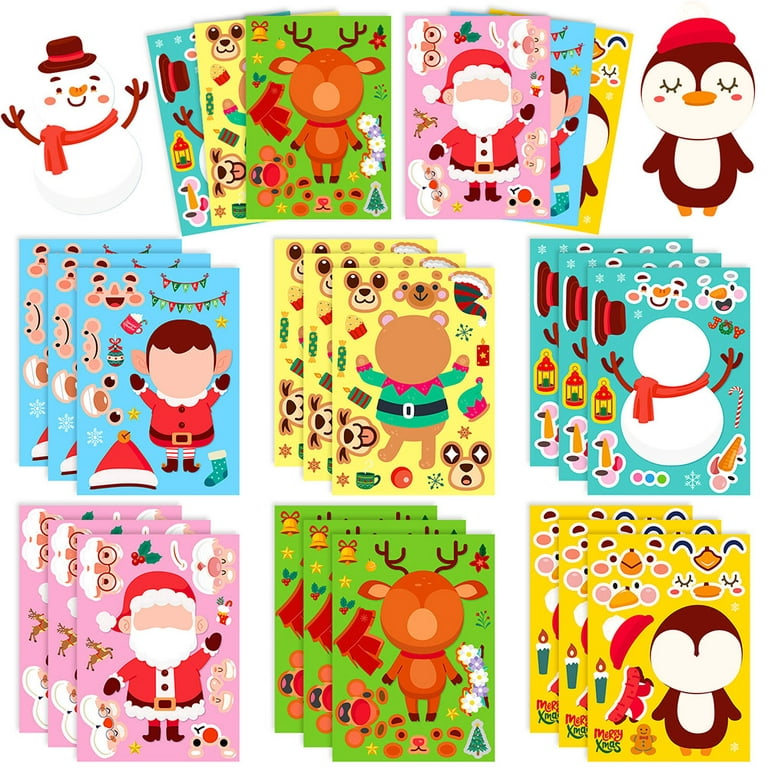 30 Sheets Christmas Stickers for Kids, Christmas Make a Face