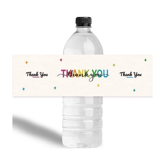 30 Sheets Colorful Thank You Water Bottle Labels Waterproof Water Bottles Wraps Sticker Personalized Wine Bottle Label Stickers