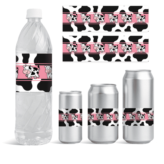 30 Sheets Cow Happy Birthday Water Bottle Labels Pink Cow Water Bottles Wraps Sticker Personalized Wine Bottle Label Stickers 8.5x2.5 Inch