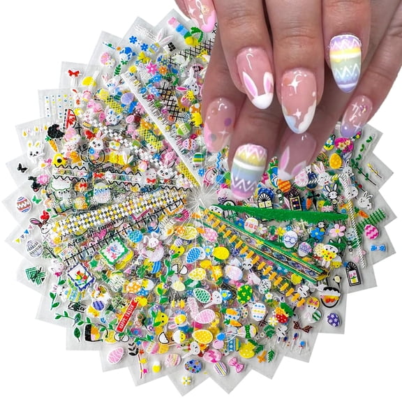 30 Sheets Easter Nail Art Sticker Decals Cute Bunny Nail Decals 3D Self-Adhesive Nail Design Stickers Cute Easter Nail Art Supplies for Women Nail Art Decoration Manicure Tip