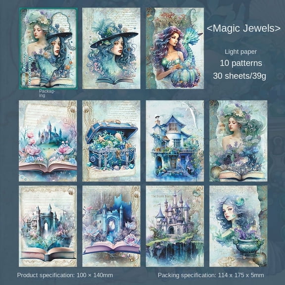 30 Sheets Enchanting Mermaid Theme Scrapbook Paper - Underwater Fantasy Series for DIY Journals and Crafts