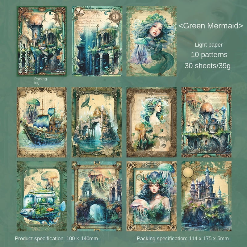 30 Sheets Enchanting Mermaid Theme Scrapbook Paper - Underwater Fantasy Series for DIY Journals and Crafts