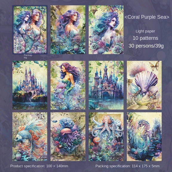 30 Sheets Enchanting Mermaid Theme Scrapbook Paper - Underwater Fantasy Series for DIY Journals and Crafts