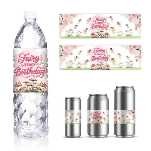 30 Sheets Fairy Water Bottle Labels Mushroom Elf Drinking Water Container Labels Self-Adhesive Wraps Sticker