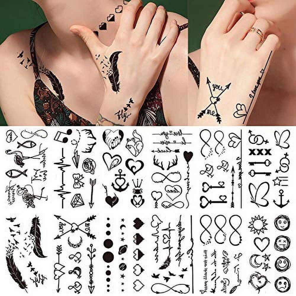 20 Sheets Black Tiny Temporary Tattoo, Hands Face Tattoo Sticker for Men  Women
