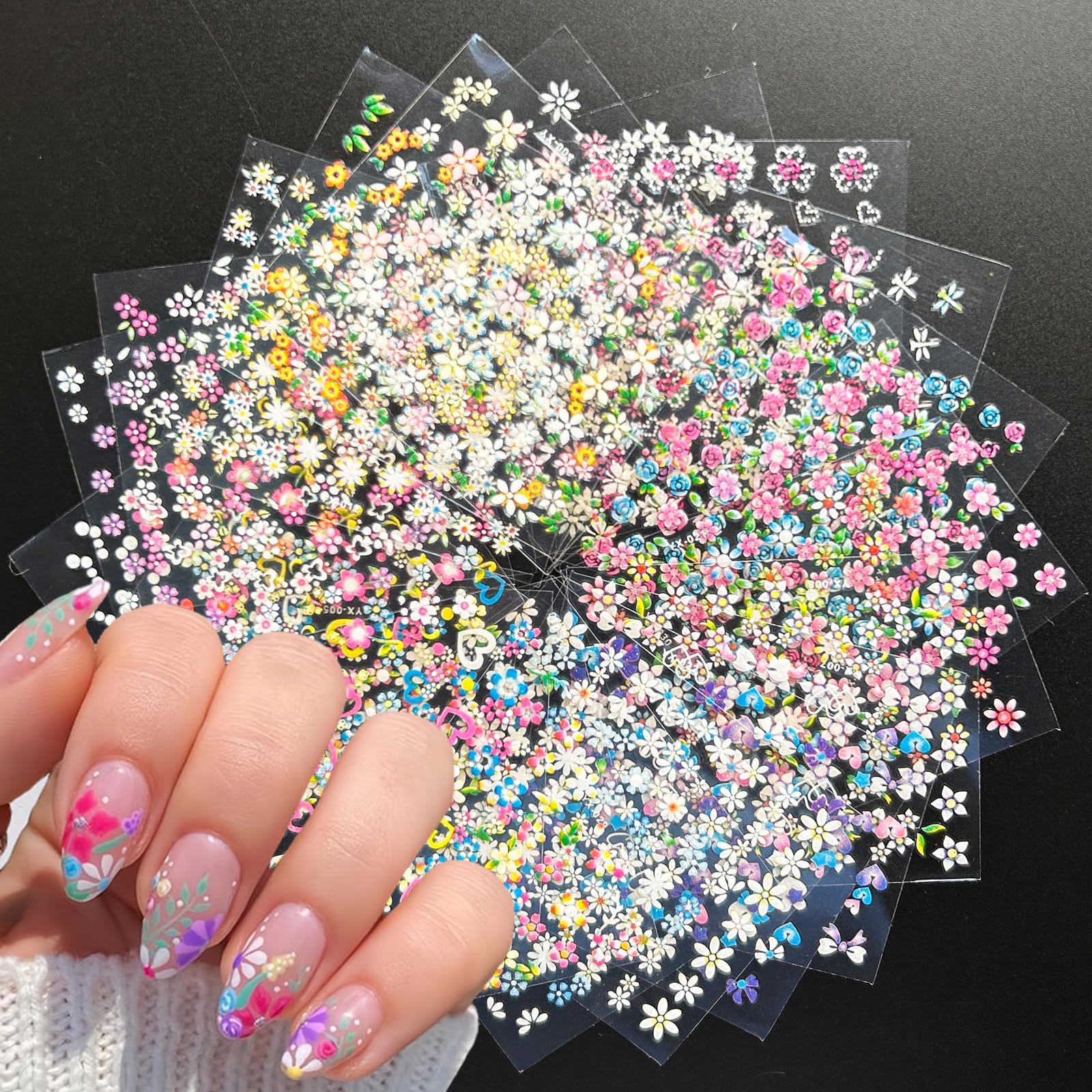 30 Sheets Flower Nail Art Stickers Colorful Flower Nail Stickers 3D ...