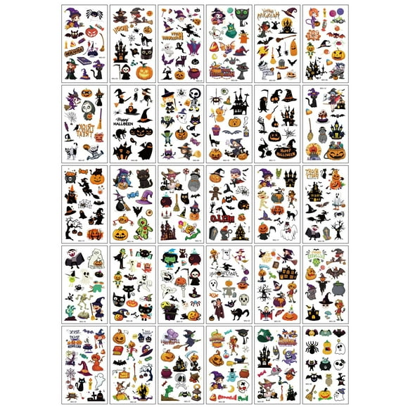 Halloween Temporary Tattoos for Kids, 30 Sheets Waterproof Fake Tattoos Stickers for Halloween Goodie Bag Fillers Party Decorations Favors