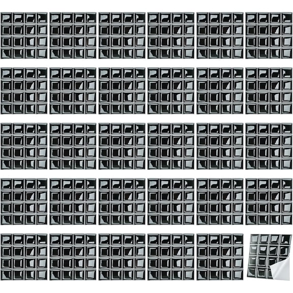 30 Sheets Mosaic Pattern Stickers PVC 3D Self Adhesive Tile Stickers Bathroom Tile Decals Stickers Peel and Stick for Living Room TV Wall Decoration 4x4 Inch Black